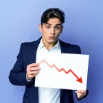 Man holding a sign showing decline in conversion rate