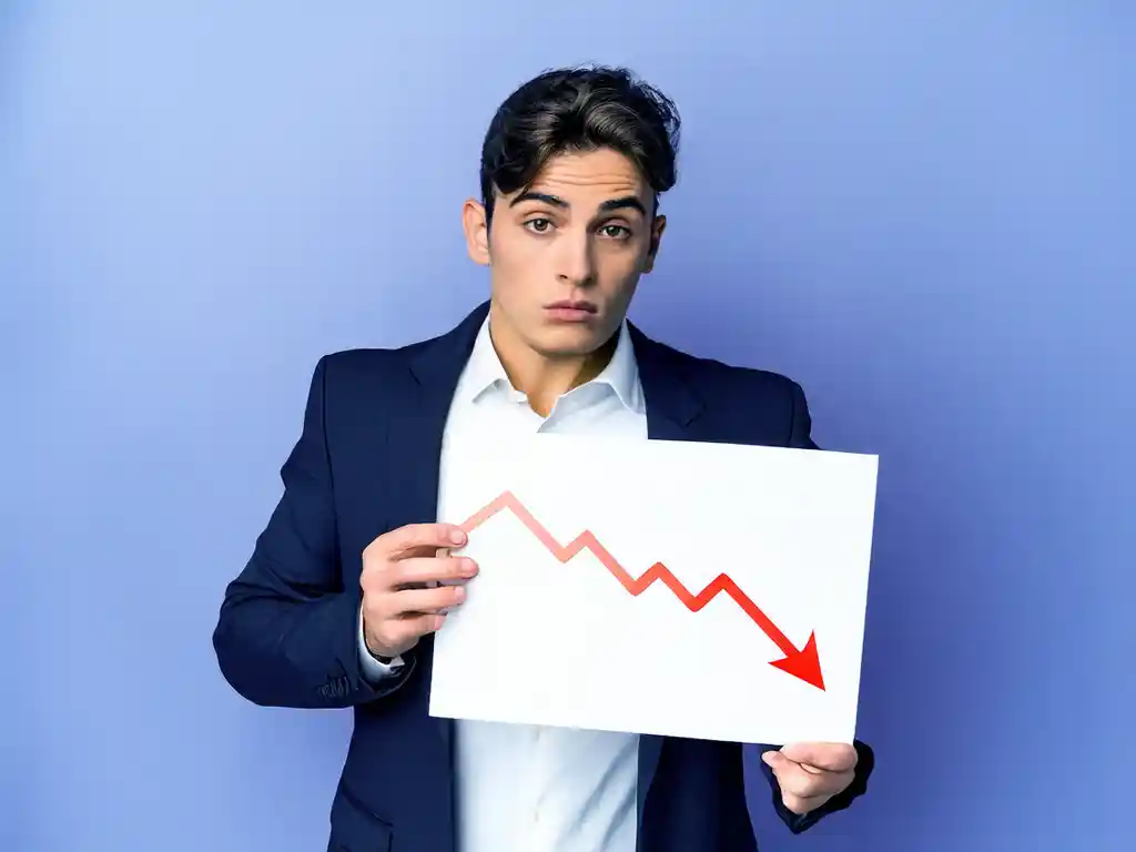 Man holding a sign showing decline in conversion rate